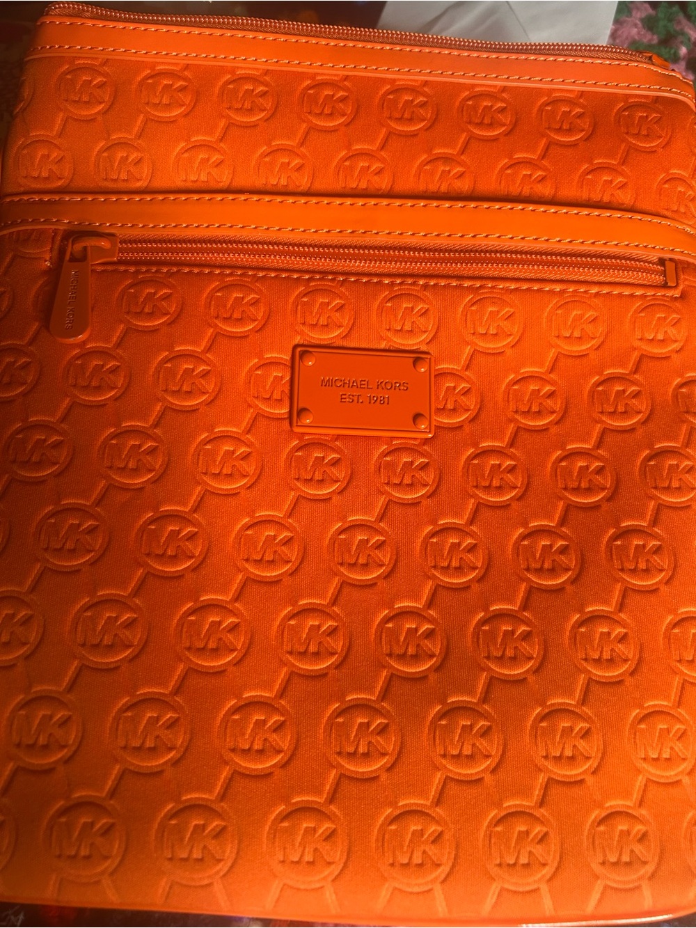 Michael Kors Orange Embossed MK Logo Crossbody - Picture 9 of 10